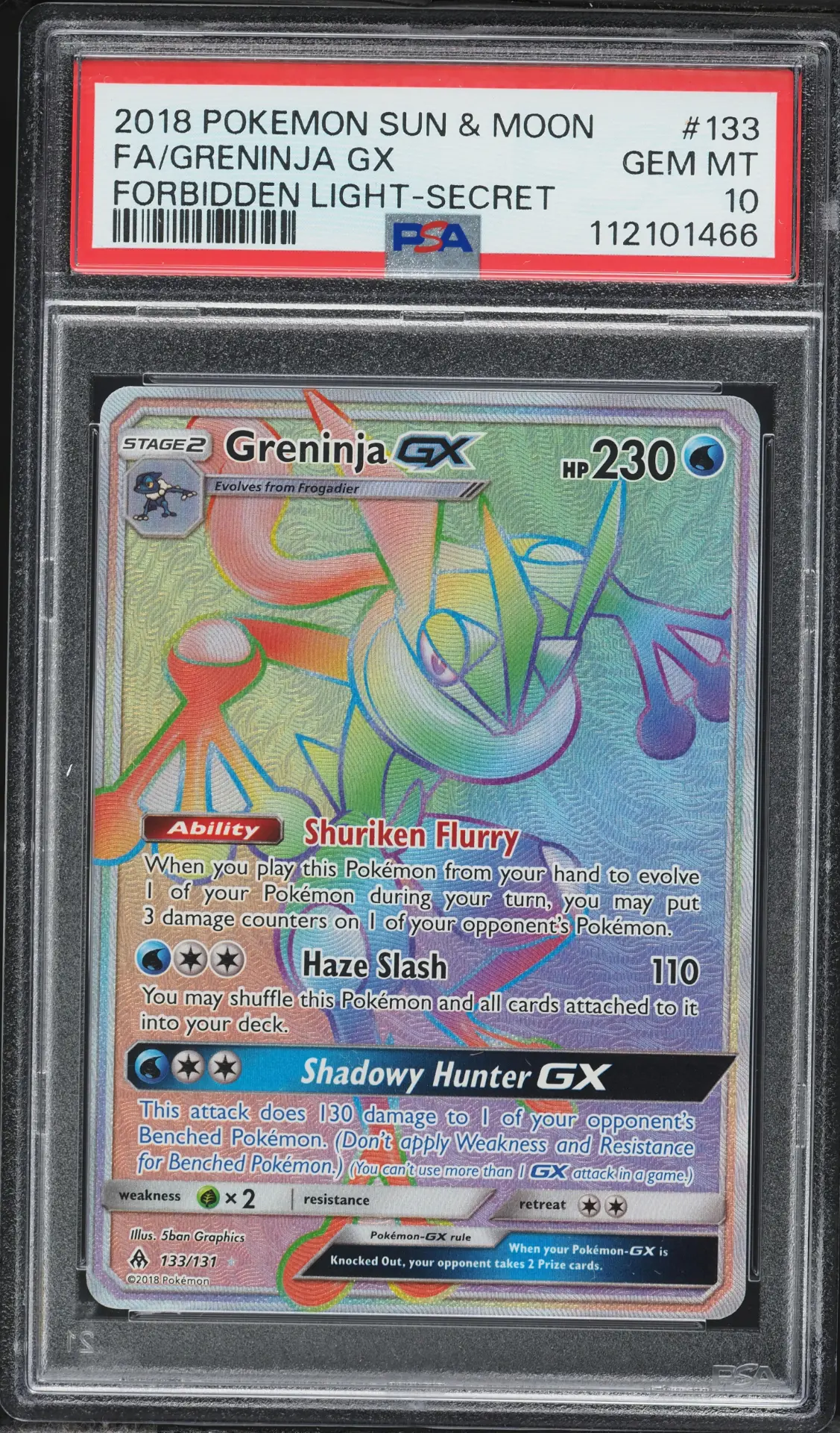 2018 Pokemon Sun & Moon Forbidden Light #133 Fa/Greninja GX PSA 10